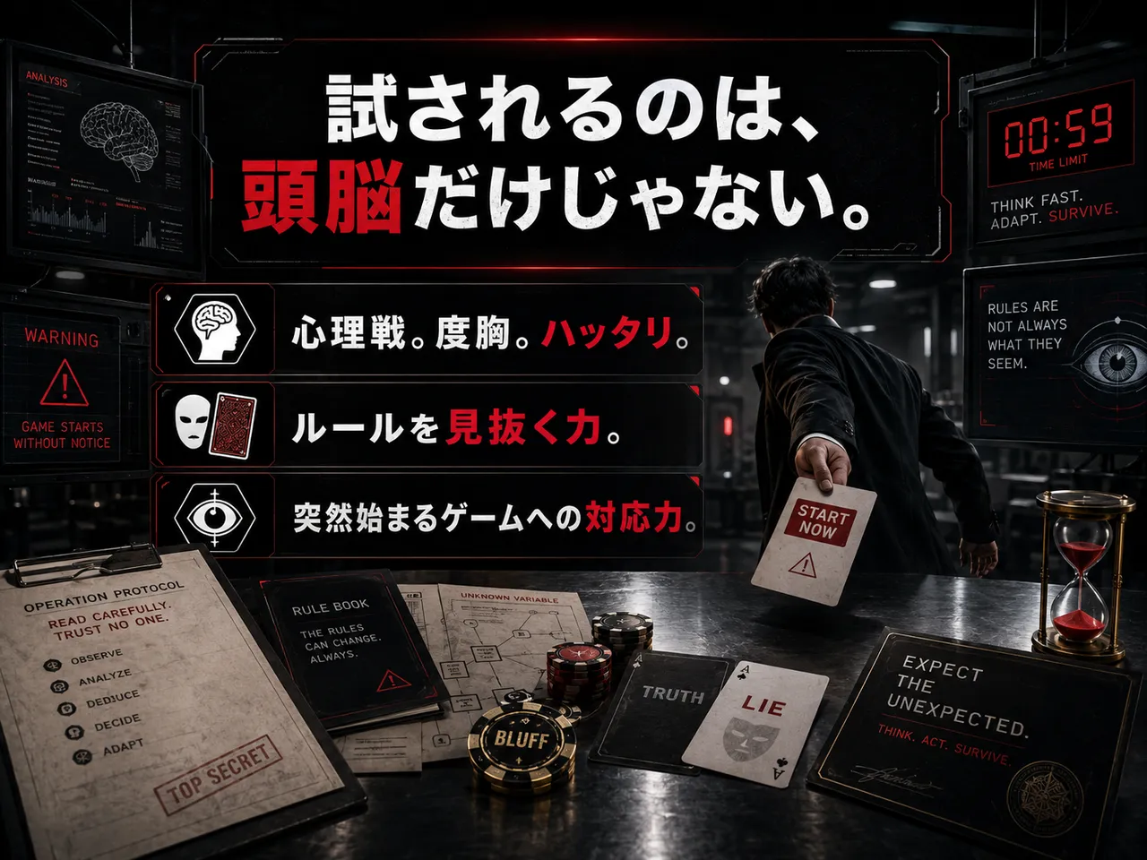 デスゲームで試される心理戦・頭脳戦のイメージ